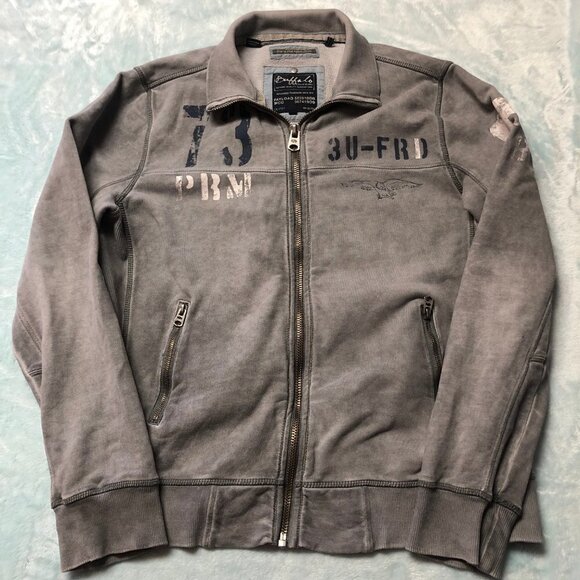 Buffalo David Bitton Distredded Grey Zip Up Lightweight Jacket Medium - Picture 3 of 11